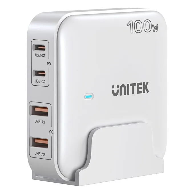 Unitek Desk Charger GAN 100W 2xUSB-A 2xUSB-C white — image 1