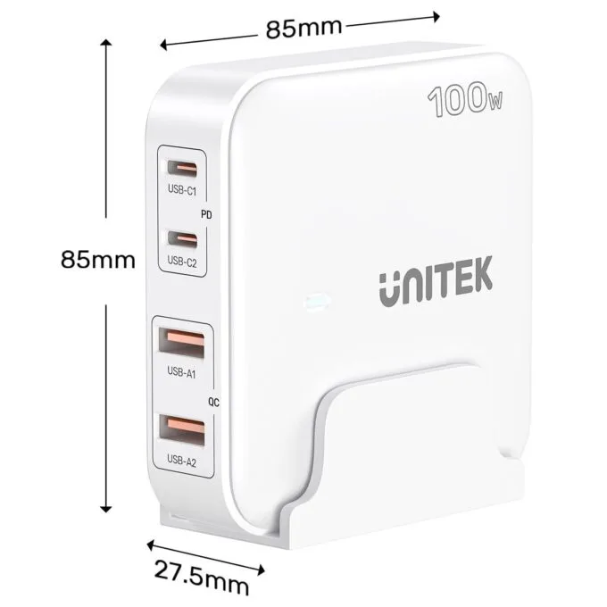 Unitek Desk Charger GAN 100W 2xUSB-A 2xUSB-C white — image 11