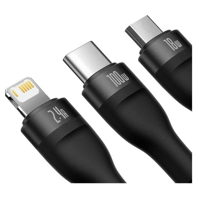 Baseus Flash Series USB 3w1, USB-C + micro USB + Lightning, 100W, 1.2m (black) — image 3