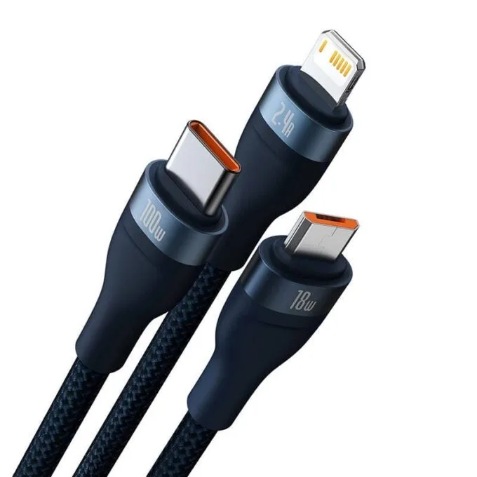 Baseus Flash Series USB 3w1, USB-C + micro USB + Lightning, 100W, 1.2m (blue) — image 2