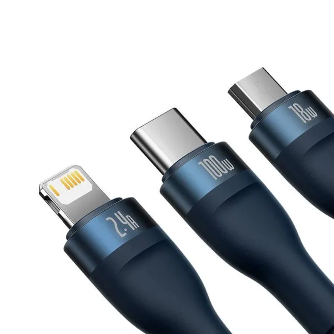 Baseus Flash Series USB 3w1, USB-C + micro USB + Lightning, 100W, 1.2m (blue) — image 3
