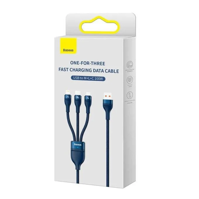 Baseus Flash Series USB 3w1, USB-C + micro USB + Lightning, 100W, 1.2m (blue) — image 6