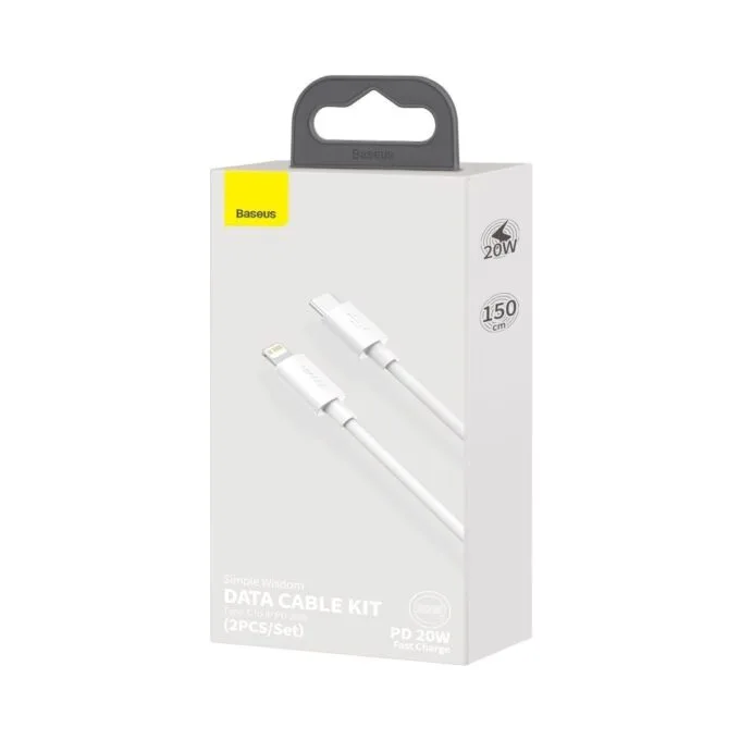 Baseus Simple Wisdom USB-C for Lightning, PD, 20W, 1.5m (white) 2 pcs. — image 12