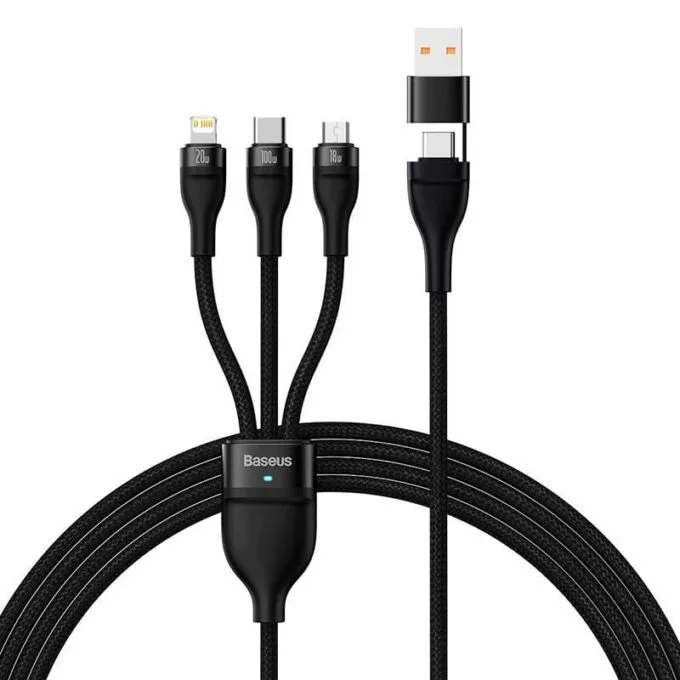Baseus Flash Series 2 USB 3w1, USB-C + micro USB + Lightning, 100W, 1.2m (black) — image 1