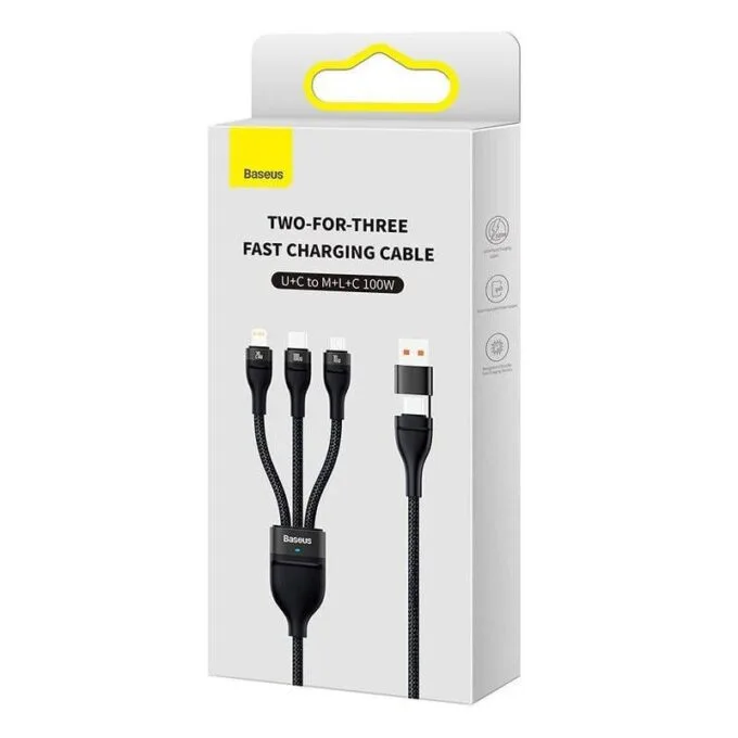 Baseus Flash Series 2 USB 3w1, USB-C + micro USB + Lightning, 100W, 1.2m (black) — image 4