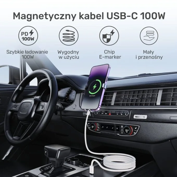 Unitek Cable magnetically rolled USB C PD 100W beige 1m — image 2