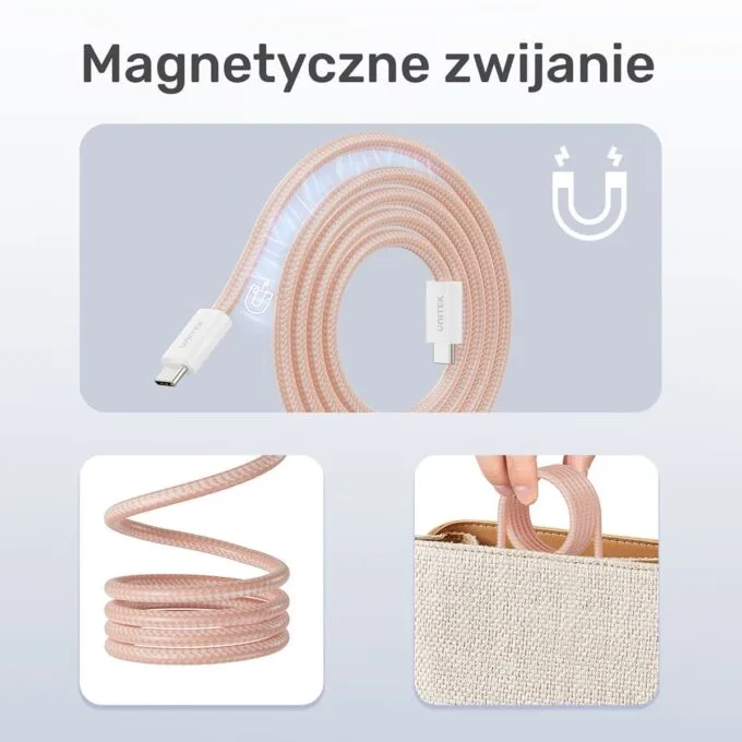 Unitek Cable magnetically rolled USB C PD 100W beige 1m — image 4