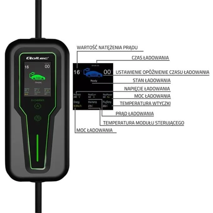Qoltec 2w1 Typ2 | 11kW | 3 Fazy | CEE 5 PIN| LCD |Przenośna | Wallbox | 5m — image 9