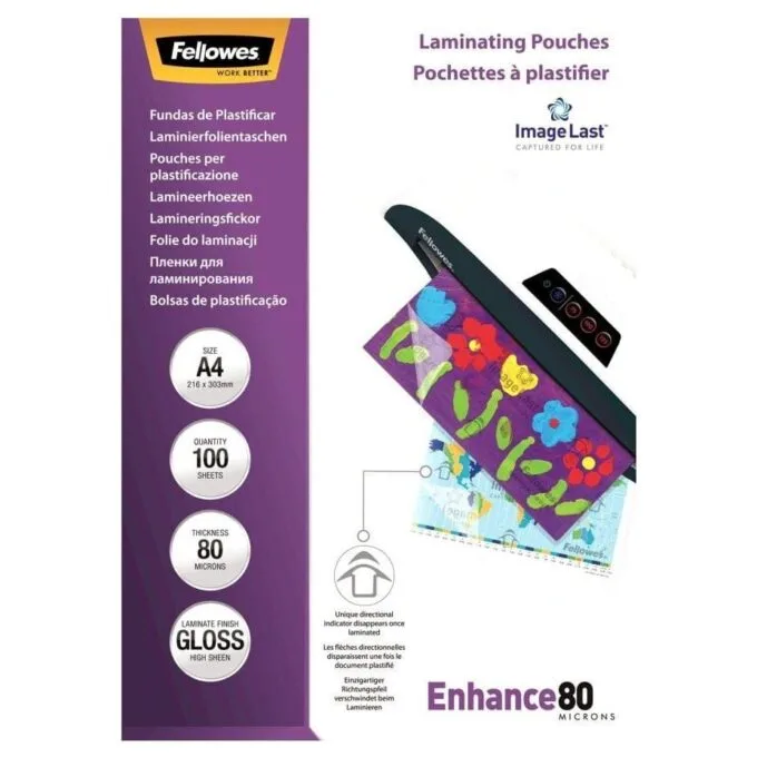 Fellowes 80mik shiny 100pc (5306114) A4 — image 1