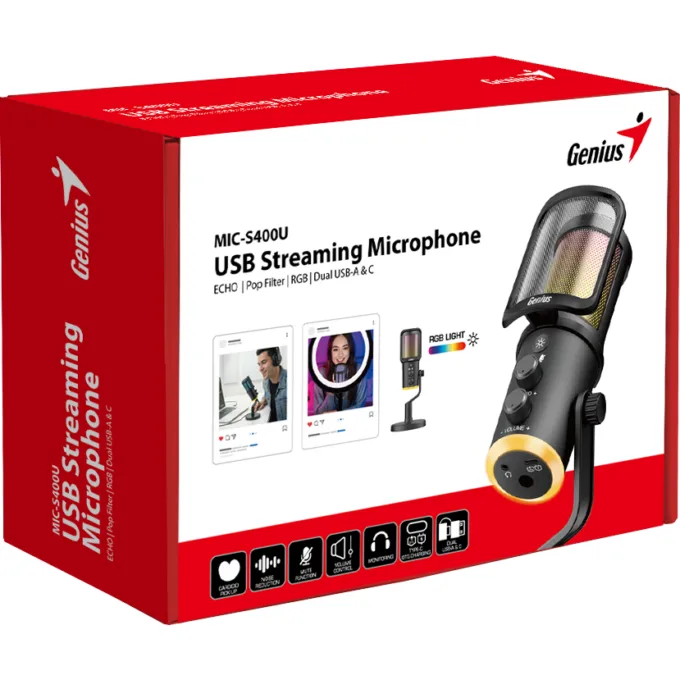 Genius PC Microphone Streaming USB-A+C RGB/Echo/Mute MIC-S400U — image 6