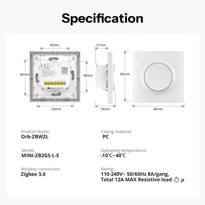 Sonoff Zigbee Smart Wall Mechanical Switch 1-Button 2 Gang White With Matter (no neutral) — image 8