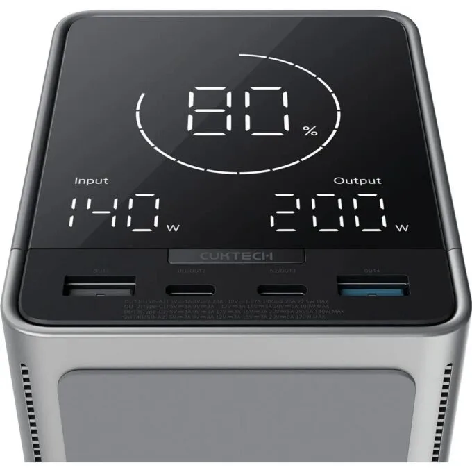 Cuktech 300W 40000 mAh with wireless charging 2x USB-C + 2x USB-A black — image 2