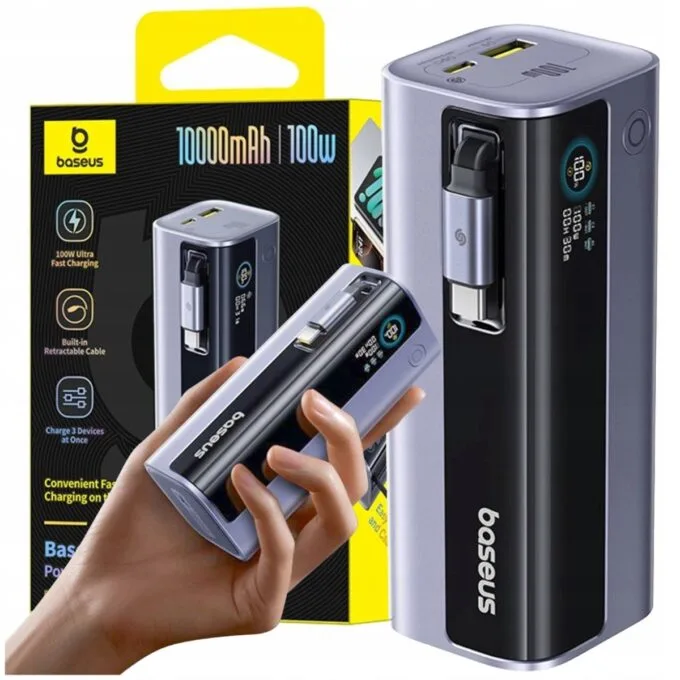 Baseus Powerbank 100W 10000mAh EnerGeek GR11 with Retractable Cable Grey — image 7