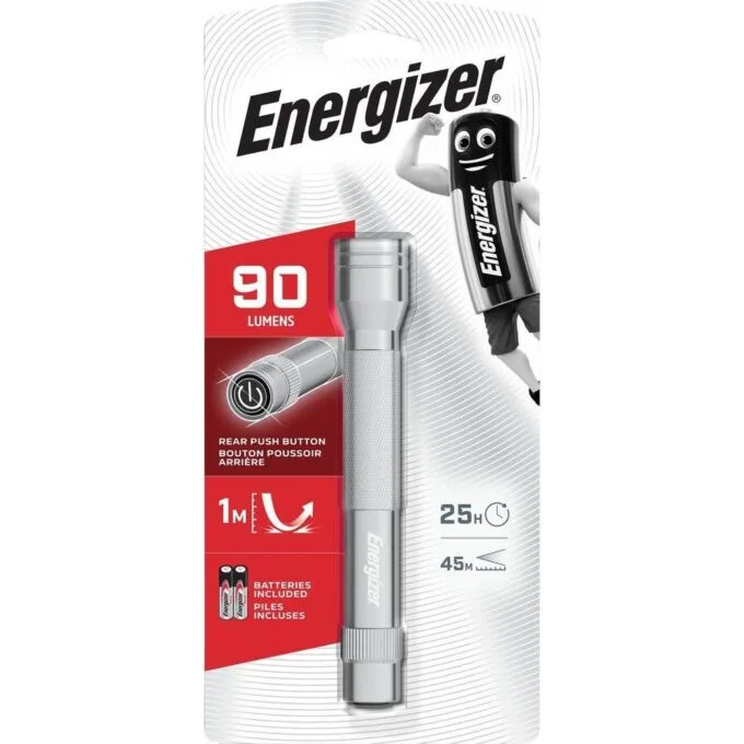 Energizer Light Torch 90 Lumens 25 Hrs & Rear Push Button (2AA) - Metal Light — image 1
