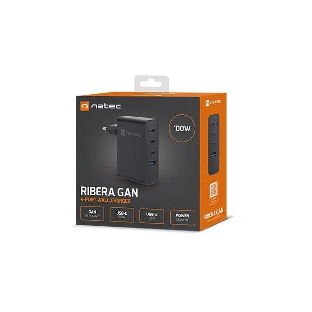 Natec Ribera GAN 100W USB-A + 3x USB-C black — image 2