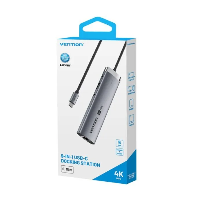 Vention HUB USB-C 1xUSB-C 3.2/USBA3.0/USBA2.0/HDMI 4K60Hz/RJ45/SD/3.5mm/PD TGVHB — image 17