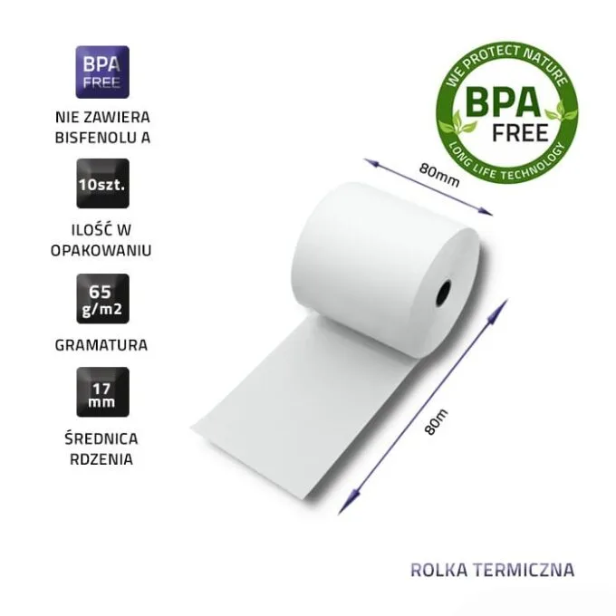 Qoltec Thermal roller 80 x 80 | 65g/m2 | 10pcs. | BPA free — image 3