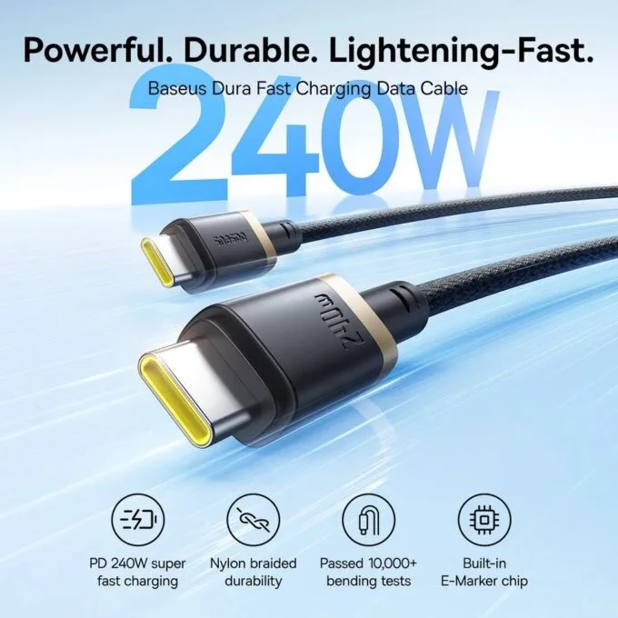 Baseus Cable USB-C to USB-C Dura Braided 1.0m 240W Black — image 3