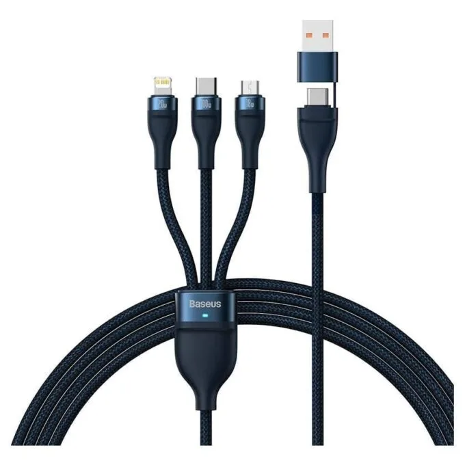 Baseus Flash Series 2 USB 3w1, USB-C + micro USB + Lightning, 100W, 1.2m (blue) — image 1