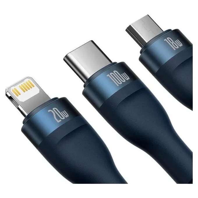 Baseus Flash Series 2 USB 3w1, USB-C + micro USB + Lightning, 100W, 1.2m (blue) — image 2