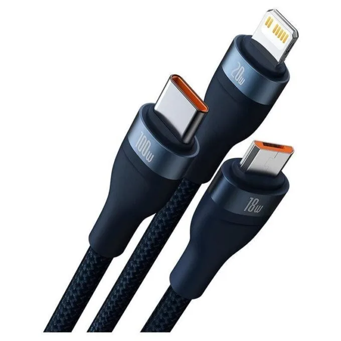 Baseus Flash Series 2 USB 3w1, USB-C + micro USB + Lightning, 100W, 1.2m (blue) — image 3