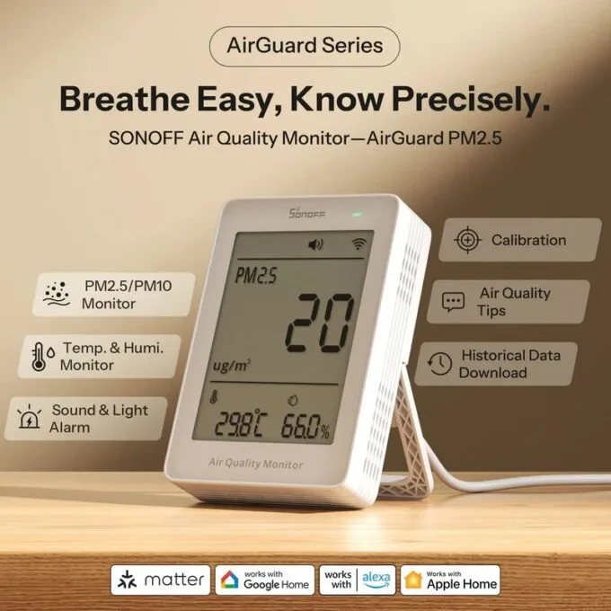 Sonoff Smart Sensor AirGuard For PM2.5/PM10 With Matter (Air Quality Monitor) — image 2