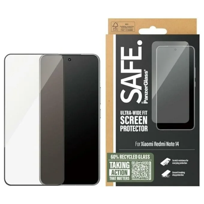 PanzerGlass Safe Ultra-Wide Fit w. Black Frame to Xiaomi Redmi Note 14 — image 1