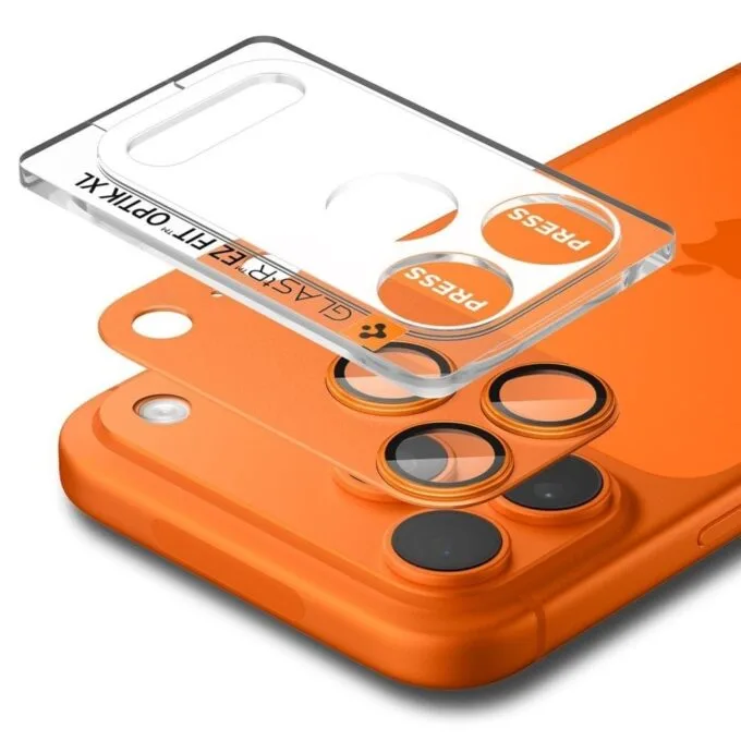 Spigen Optik Pro XL GLAS.TR “EZ FIT” Camera Protector for Apple iPhone 17 Pro Max Orange — image 2