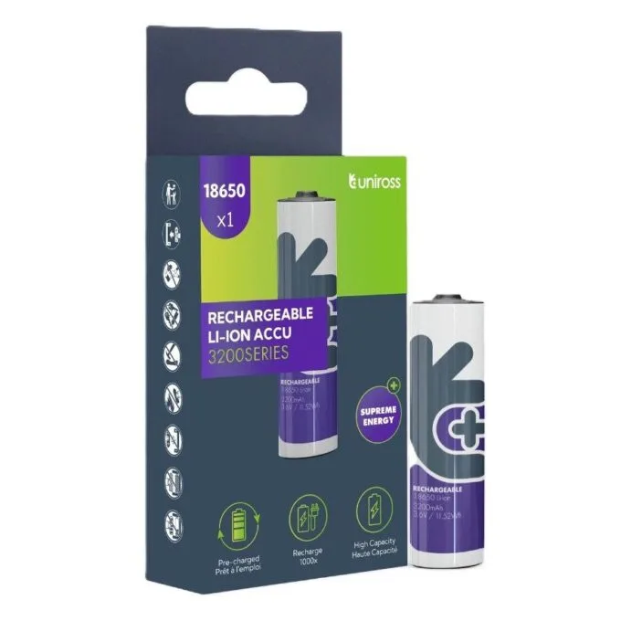Uniross U1BT1832 18650 Rechargeable Lithium Battery 3200mAh (1pc) — image 1