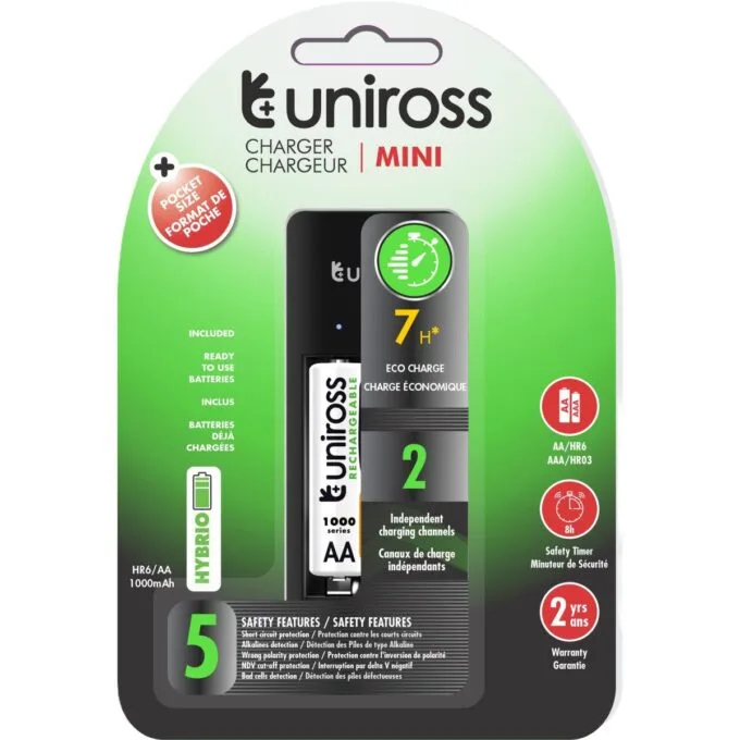 Uniross UCU001B USB Compact Mini Charger with 2x AAA 600 Batteries — image 1