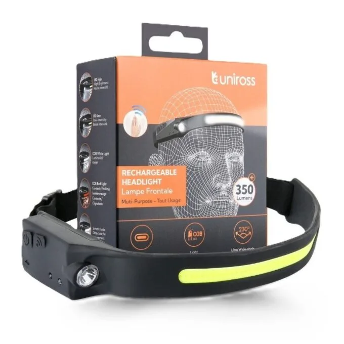 Uniross ULSH07 Headlamp 350LM USB-C Rechargeable, Wide Angle & Motion Sensor — image 1