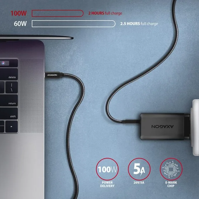 USB-C cable - USB-C 3.2 Gen 2 BUCM32-CM20AB, 2m, PD 100W, 5A, 4K HD, ALU, braid, black — image 4