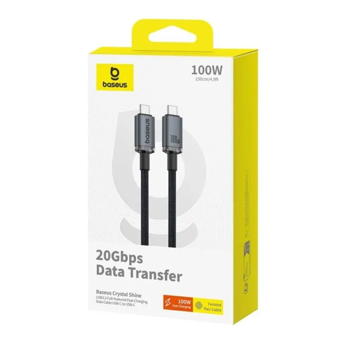 Baseus Crystal Shine USB 3.2 Full-Featured Fast-Charging Data Cable USB-C to USB-C 100W 1.5m 20Gb Cluster Black — image 5