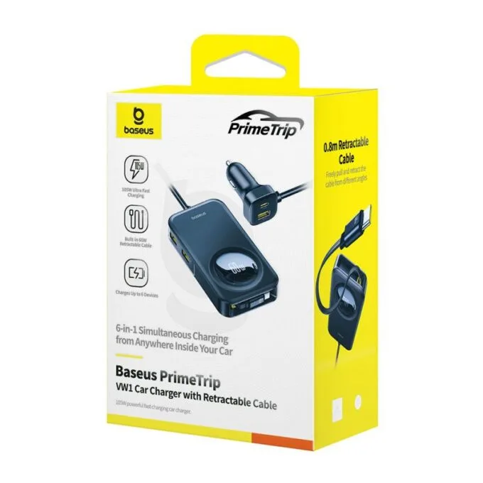 Baseus Car Charger 60W PrimeTrip VW1 With Retractable Cable Black — image 10