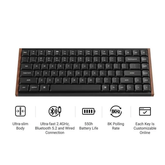 Keychron K3 Ultra (K3U-H1) QMK 8K Wireless Mechanical Keyboard Red Switch Low Profile Wood Frame 75% — image 2