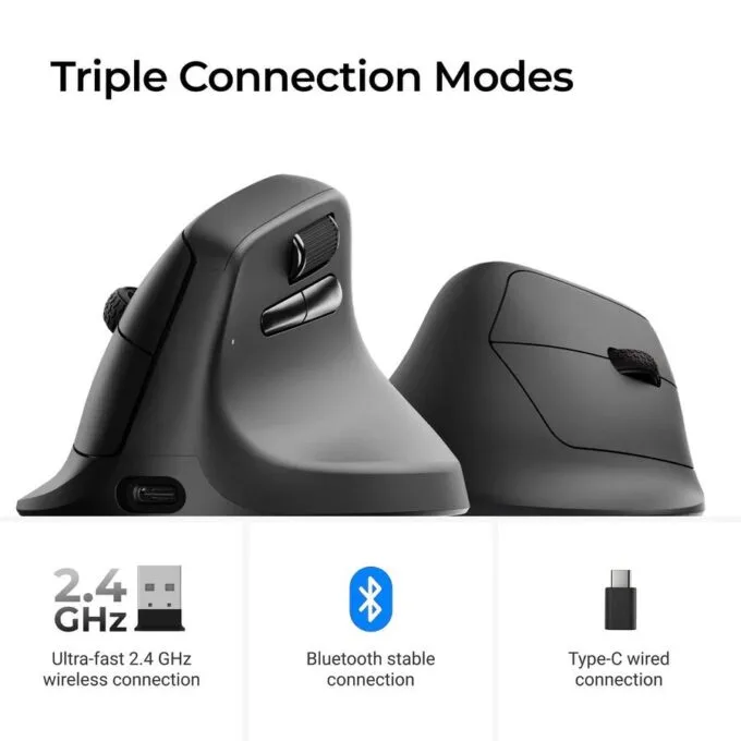 Keychron M5 (M5-A29) Wireless Ergonomic Vertical Mouse 1K Polling Rate Black — image 5