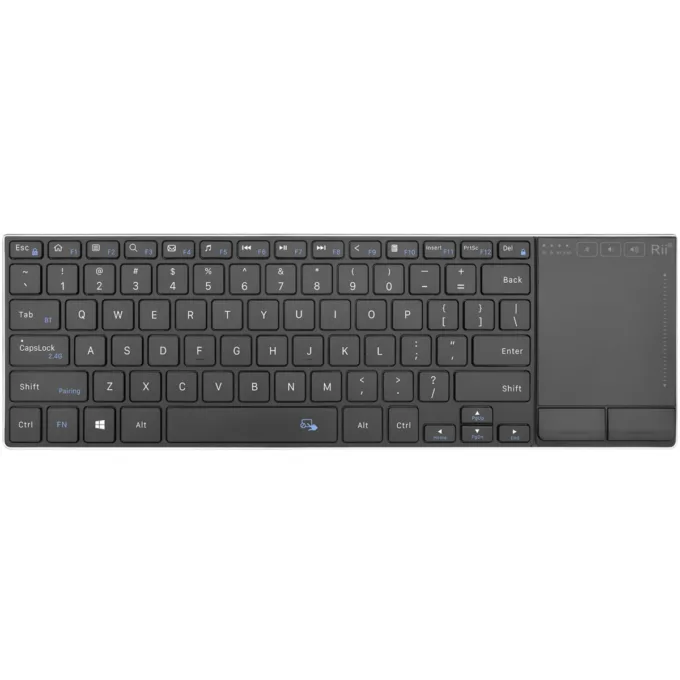 Rii Mini Keyboard Wireless 2.4GHz & Bluetooth with Large Touchpad & Media Keys Stainless Steel RT721 — image 1