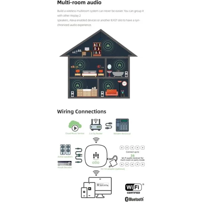 iEast Audiocast Oliostream 1 White Receiver Multiroom Audio WiFi+BT AirPlay2 — image 3