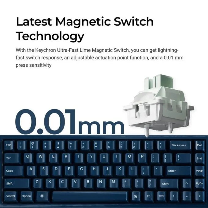 Keychron Q16 HE (Q16HW-J1) QMK Ceramic Custom Hall Effect  Keyboard RGB Lime Switch 65% US Blue — image 2