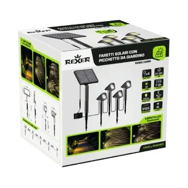 REXER Outdoor Kit 4x IP65 LED Solar Spotlights with Spike & Panel — image 3