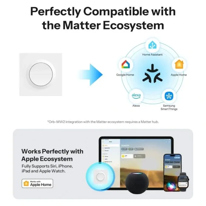 Sonoff Smart Wall Mechanical Switch 1-Button 2 Gang White With Matter — image 6