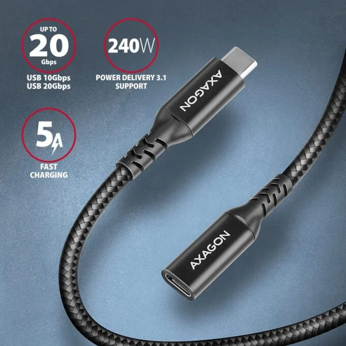 BUCM32-CF05AB Cable extender Gen2 USB-C - USB-C 0.5m, 5A, 20Gbps, PD 240W, braid — image 2