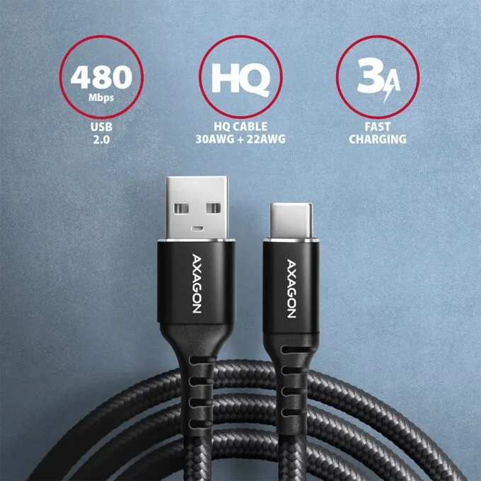 BUCM-AM10AB USB-C cable - USB-A, 1.0m USB 2.0, 3A, ALU, Black cover — image 2