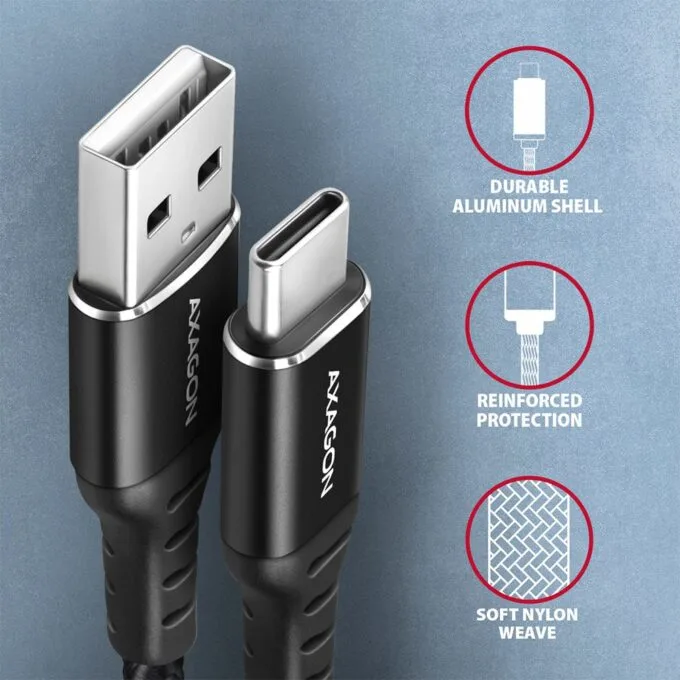 BUCM-AM10AB USB-C cable - USB-A, 1.0m USB 2.0, 3A, ALU, Black cover — image 3
