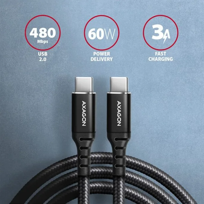 BUCM-CM30AB USB-C cable - USB-C 2.0, 3m, PD 60W, 3A, ALU, braid, Black — image 2