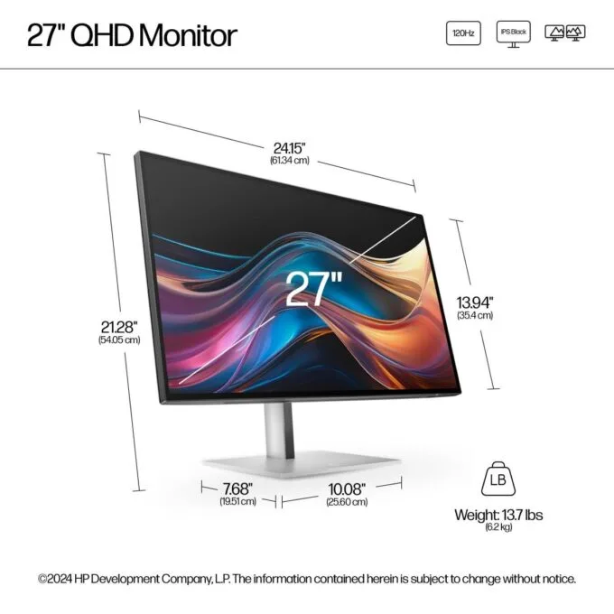 HP Series 7 Pro 727PQ 27-inch QHD Business Monitor – IPS Black, 120Hz, 400 nits, AMD FreeSync Premium, USB-C/HDMI/DP, Height Adjustable — image 10