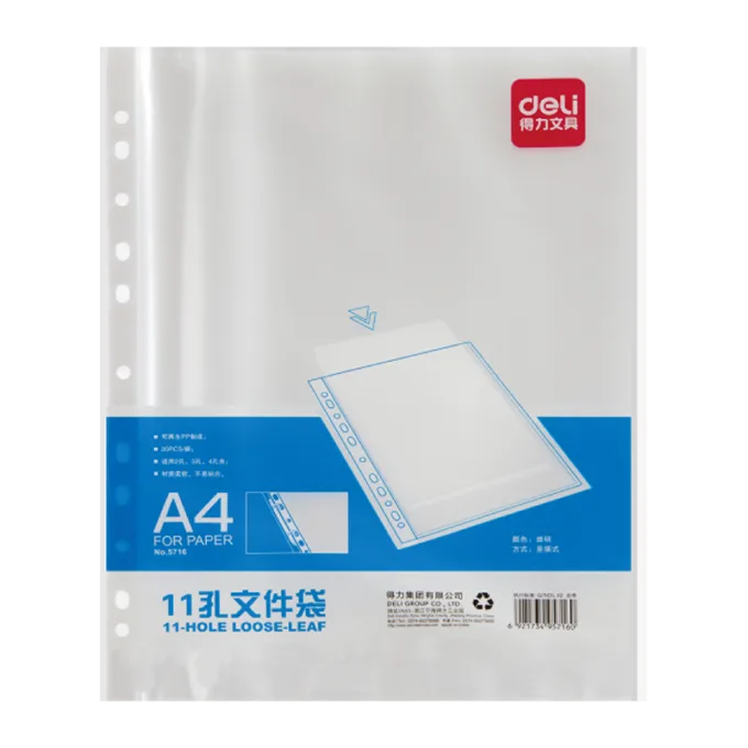 DELI 11-HOLE SHEET PROTECTOR A4 0.05MM 20PK — image 1