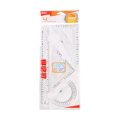 DELI DRAFTING SET 4PCS RULER SET SQUARES PROTRACTOR 30CM TRANSPARENT