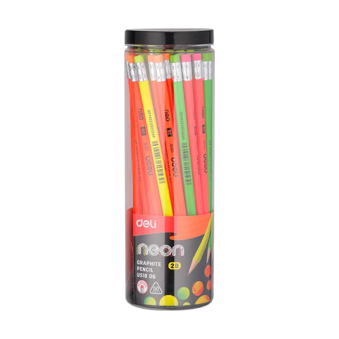 DELI NEON GRAPHITE PENCIL 2B W/ERASER (TUBE OF 50 PCS) — image 1