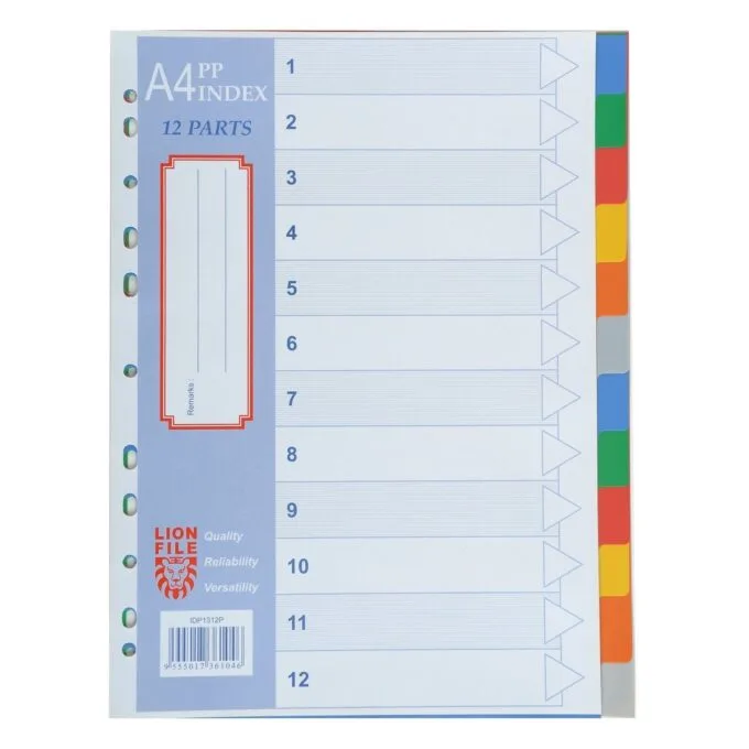LION: A4 PLASTIC DIVIDER 0.13mm COLOURS 12 TAB — image 1
